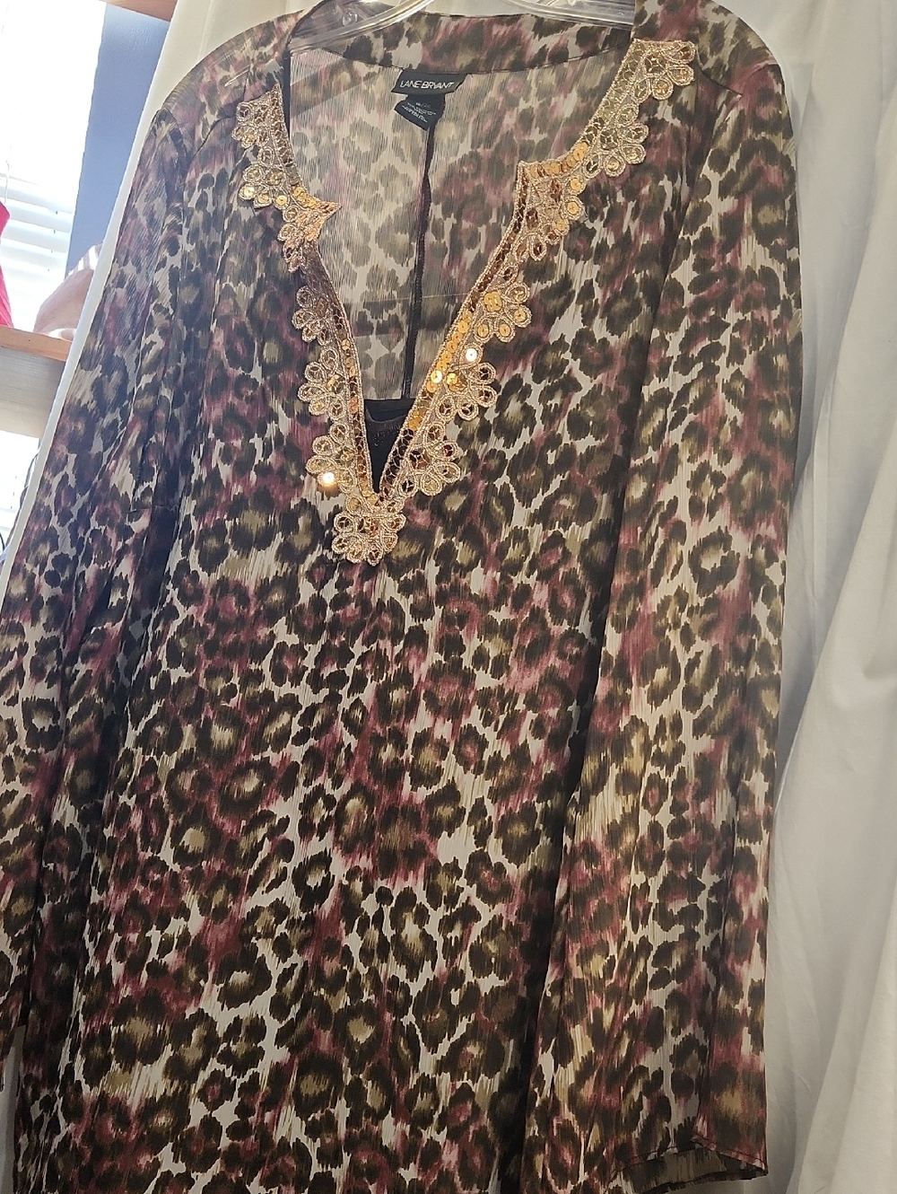 Lane Bryant Pink and Taupe Leopard Print Blouse 2pc Set With Camisole.